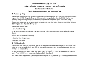 Tiêu chuẩn Việt Nam TCVN 7916-1:2008 (IEC 60095-1:2006) về Acqui khởi động loại chì-axit - Phần 1: Yêu cầu chung và phương pháp thử nghiệm