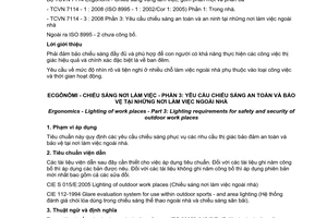 Tiêu chuẩn Việt Nam TCVN 7114-3:2008 (ISO 8995 - 3 : 2006) về Ecgônômi - Chiếu sáng nơi làm việc - Phần 3: Yêu cầu chiếu sáng an toàn và bảo vệ tại những nơi làm việc ngoài nhà