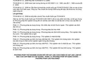 Tiêu chuẩn quốc gia TCVN 6614-1-2:2008 (IEC 60811-1-2 : 1985, Amd. 1: 1989, Amd. 2 : 2000) về Phương pháp thử nghiệm chung đối với vật liệu cách điện và vật liệu làm vỏ bọc của cáp điện và cáp quang - Phần 1-2: Phương pháp áp dụng chung - Phương pháp lão hoá nhiệt