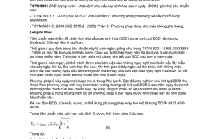 Tiêu chuẩn quốc gia TCVN 6001-2:2008 (ISO 5815-2 : 2003) về Chất lượng nước - Xác định nhu cầu oxy sinh hoá sau n ngày (BODn) - Phần 2: Phương pháp dùng cho mẫu không pha loãng