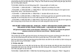 Tiêu chuẩn quốc gia TCVN 4683-2:2008 (ISO 965 - 2: 1998) về Ren hệ mét thông dụng ISO - Dung sai - Phần 2: Giới hạn kích thước dùng cho ren ngoài và ren trong thông dụng. Loại dung sai trung bình