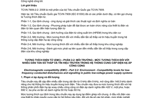 Tiêu chuẩn quốc gia TCVN 7909-2-2:2008 (IEC/TR 61000-2-2 : 2002) về Tương thích điện từ (EMC) - Phần 2-2: Môi trường - Mức tương thích đối với nhiều dẫn tần số thấp và tín hiệu truyền trong hệ thống cung cấp điện hạ áp công cộng