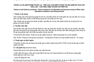 Tiêu chuẩn quốc gia TCVN 6937:2008 (ISO 6565:2002) về Thuốc lá và sản phẩm thuốc lá - Trở lực của điếu thuốc và độ giảm áp của cây đầu lọc - Các điều kiện chuẩn và phép đo