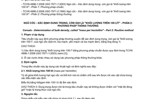 Tiêu chuẩn Việt Nam TCVN 4996-2:2008 (ISO 7971-2 : 1995) về ngũ cốc - xác định dung trọng, còn gọi là "khối lượng trên 100 lít" - Phần 2: Phương pháp thông thường