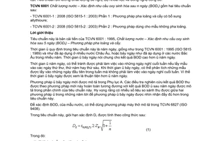 Tiêu chuẩn quốc gia TCVN 6001-1:2008 (ISO 5815-1 : 2003) về Chất lượng nước - Xác định nhu cầu oxy sinh hoá sau n ngày (BODn) - Phần 1: Phương pháp pha loãng và cấy có bổ sung allylthiourea