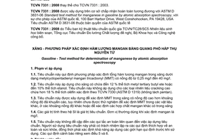 Tiêu chuẩn quốc gia TCVN 7331:2008 (ASTM D 3831 - 06) về Xăng - Phương pháp xác định hàm lượng mangan bằng quang phổ hấp thụ nguyên tử