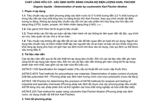 Tiêu chuẩn quốc gia TCVN 7893:2008 (ASTM E 1064 - 05) về Chất lỏng hữu cơ - Xác định nước bằng chuẩn độ điện lượng Karl Fischer