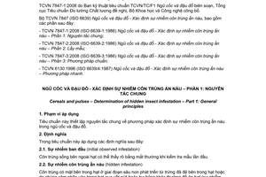 Tiêu chuẩn Việt Nam TCVN 7847-1:2008 (ISO 6639-1:1986) về ngũ cốc và đậu đỗ - Xác định sự nhiễm côn trùng ẩn náu - Phần 1: Nguyên tắc chung