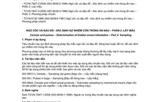 Tiêu chuẩn Việt Nam TCVN 7847-2:2008 (ISO 6639-2:1986) về ngũ cốc và đậu đỗ - Xác định sự nhiễm côn trùng ẩn náu - Phần 2: Lấy mẫu