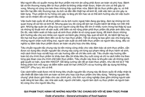 Tiêu chuẩn quốc gia TCVN 5603:2008 (CAC/RCP 1-1969, REV.4-2003) về Quy phạm thực hành về những nguyên tắc chung đối với vệ sinh thực phẩm