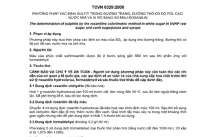 Tiêu chuẩn Việt Nam TCVN 6329:2008 (GS 2/1/7-33:2000) về đường và sản phẩm đường - Xác định sulfit bằng phương pháp so màu rosanilin