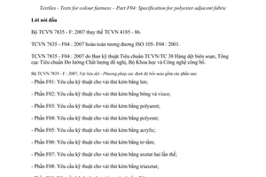 Tiêu chuẩn quốc gia TCVN 7835-F04:2007 (ISO 105 - F04 : 2001) về Vật liệu dệt - Phương pháp xác định độ bền màu - Phần F04: Yêu cầu kỹ thuật cho vải thử kèm bằng polyeste