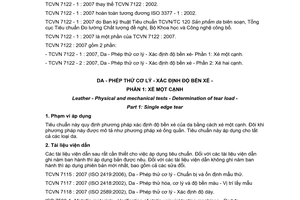 Tiêu chuẩn quốc gia TCVN 7122-1:2007 (ISO 3377 - 1 : 2002) về Da - Phép thử cơ lý - Xác định độ bền xé - Phần 1: Xé một cạnh