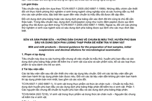 Tiêu chuẩn quốc gia TCVN 6263:2007 (ISO 8261:2001) về Sữa và sản phẩm sữa - Hướng dẫn chung về chuẩn bị mẫu thử, huyền phù ban đầu và dung dịch pha loãng thập phân để kiểm tra vi sinh vật
