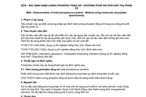 Tiêu chuẩn quốc gia TCVN 6271:2007 (ISO 9874:2006) về Sữa - Xác định hàm lượng phospho tổng số - Phương pháp đo phổ hấp thụ phân tử