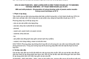 Tiêu chuẩn quốc gia TCVN 6265:2007 (ISO 6611 : 2004) về Sữa và sản phẩm sữa - Định lượng đơn vị hình thành khuẩn lạc từ nấm men và/hoặc nấm mốc - Kỹ thuật đếm khuẩn lạc ở 25 độ C