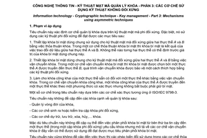 Tiêu chuẩn quốc gia TCVN 7817-3:2007 (ISO/IEC 11770-3 : 1999) về Công nghệ thông tin - Kỹ thuật mật mã quản lý khoá - Phần 3: Các cơ chế sử dụng kỹ thuật không đối xứng