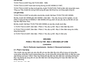 Tiêu chuẩn Việt Nam TCVN 7722-2-2:2007 (IEC 60598-2-2:1997) về đèn điện - Phần 2: Yêu cầu cụ thể - Mục 2: Đèn điện lắp chìm