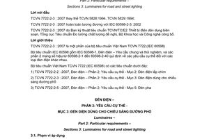 Tiêu chuẩn Việt Nam TCVN7722-2-3:2007 (IEC 60598-2-3:2002) về đèn điện - Phần 2: Yêu cầu cụ thể - Mục 3: Đèn điện dùng cho chiếu sáng đường phố