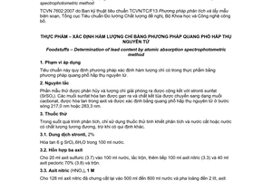 Tiêu chuẩn Việt Nam TCVN 7602:2007 về thực phẩm - xác định hàm lượng chì bằng phương pháp quang phổ hấp thụ nguyên tử