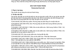 Tiêu chuẩn quốc gia TCVN 5860:2007 về Sữa tươi thanh trùng