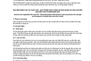 Tiêu chuẩn quốc gia TCVN 6564:2007 (CAC/RCP 36-1987, soát xét 3-2005) về Dầu mỡ động vật và thực vật - Qui phạm thực hành về bảo quản và vận chuyển dầu mỡ thực phẩm dạng rời