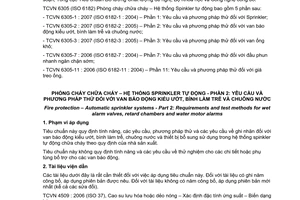 Tiêu chuẩn quốc gia TCVN 6305-2:2007 (ISO 6182-2 : 2005) về Phòng cháy chữa cháy - Hệ thống Sprinkler tự động - Phần 2 : Yêu cầu và phương pháp thử đối với van báo động kiểu ướt, bình làm trễ và chuông nước