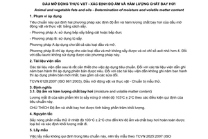 Tiêu chuẩn Việt Nam TCVN 6120:2007 (ISO 662:1998) về Dầu mỡ động thực vật - Xác định độ ẩm và hàm lượng chất bay hơi