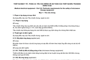 Tiêu chuẩn quốc gia TCVN 7303-2-6:2007 (IEC 60601-2-6:1984) về Thiết bị điện y tế - Phần 2-6: Yêu cầu riêng về an toàn của thiết bị điều trị bằng sóng vi ba
