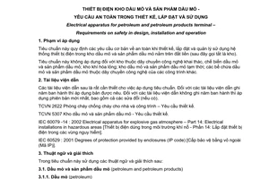 Tiêu chuẩn Việt Nam TCVN 5334:2007 về thiết bị điện kho dầu mỏ và sản phẩm dầu mỏ - Yêu cầu an toàn trong thiết kế, lắp đặt và sử dụng