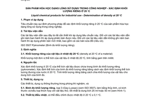 Tiêu chuẩn quốc gia TCVN 3731:2007 (ISO 758 : 1976) về Sản phẩm hoá học dạng lỏng sử dụng trong công nghiệp - Xác định khối lượng riêng ở 20 độ C