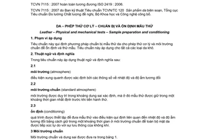 Tiêu chuẩn quốc gia TCVN 7115:2007 (ISO 2419 : 2006) về Da - Phép thử cơ lý - Chuẩn bị và ổn định mẫu thử