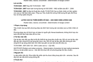 Tiêu chuẩn quốc gia TCVN 6320:2007 (ISO 2005 : 1992, With Amendment 1:2006) về Latex cao su thiên nhiên cô đặc - Xác định hàm lượng cặn