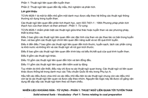 Tiêu chuẩn quốc gia TCVN 4826-1:2007 (ISO 1213-1 : 1993) về Nhiên liệu khoáng rắn - Từ vựng - Phần 1: Thuật ngữ liên quan tới tuyển than