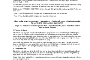 Tiêu chuẩn quốc gia TCVN 6343-1:2007 (ISO 11193-1 : 2002, With Amendment 1 : 2007) về Găng khám bệnh sử dụng một lần - Phần 1: Yêu cầu kỹ thuật đối với găng làm từ latex cao su hoặc cao su hoà tan