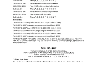 Tiêu chuẩn quốc gia TCVN 257-1:2007 (ISO 6508-1 : 2005) về Vật liệu kim loại - Thử độ cứng Rockwell - Phần 1: Phương pháp thử (thang A, B, C, D, E, F, G, H, K, N, T)