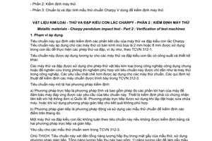Tiêu chuẩn quốc gia TCVN 312-2:2007 (ISO 148-2 : 1998) về Vật liệu kim loại - Thử va đập kiểu con lắc Charpy - Phần 2: Kiểm định máy thử