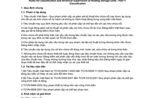 Tiêu chuẩn quốc gia TCVN 6474-1:2007 về quy phạm phân cấp và giám sát kỹ thuật kho chứa nổi - Phần 1: Phân cấp