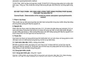 Tiêu chuẩn Việt Nam TCVN 7788:2007 về đồ hộp thực phẩm - Xác định hàm lượng thiếc bằng phương pháp quang phổ hấp thụ nguyên tử