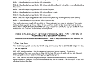 Tiêu chuẩn quốc gia TCVN 6305-11:2006 (ISO 6182-11:2003) về Phòng cháy chữa cháy - Hệ thống sprinkler tự động - Phần 11: Yêu cầu và phương pháp thử đối với giá treo ống