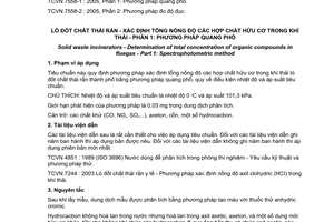 Tiêu chuẩn Việt Nam TCVN 7558-1:2005 về Lò đốt chất thải rắn - Xác định tổng nồng độ các hợp chất hữu cơ trong khí thải - Phần 1: Phương pháp quang phổ do Bộ Khoa học và Công nghệ ban hành