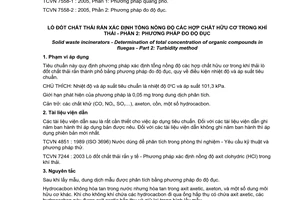 Tiêu chuẩn Việt Nam TCVN 7558-2:2005 về Lò đốt chất thải rắn y tế - Xác định tổng nồng độ các hợp chất hữu cơ trong khí thải - Phần 2: Phương pháp đo độ đục do Bộ Khoa học và Công nghệ ban hành