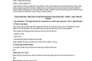 Tiêu chuẩn quốc gia TCVN 7481-1:2005 (ISO 11116-1: 1999) về Chai chứa khí ren côn 17 E để nối van vào chai chứa khí - Phần 1: Đặc tính kỹ thuật chuyển đổi năm 2008 do Bộ Khoa học và Công nghệ ban hành