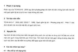 Tiêu chuẩn Việt Nam TCVN 6415-14:2005 (ISO 10545-14:1995) về Gạch gốm ốp lát - Phương pháp thử - Phần 14: Xác định độ bền chống bám bẩn do Bộ Khoa học và Công nghệ ban hành