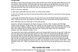 Tiêu chuẩn Việt Nam TCVN 7513:2005 (ICGFI No 19, có sửa đổi) về quy phạm thực hành chiếu xạ tốt để kiểm soát vi sinh vật gây bệnh trong thức ăn gia cầm do Bộ Khoa học và Công nghệ ban hành