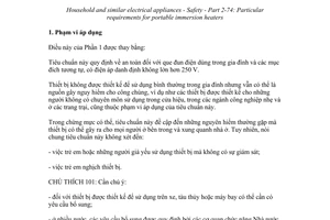 Tiêu chuẩn Việt Nam TCVN 5699-2-74:2005 (IEC 60335-2-74:2002) về thiết bị điện gia dụng và thiết bị điện tương tự - an toàn - Phần 2-74: yêu cầu cụ thể đối với que đun điện