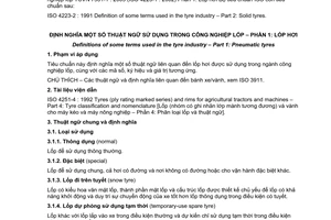 Tiêu chuẩn Việt Nam TCVN 7531-1:2005 (ISO 4223-1 : 2002) về Định nghĩa một số thuật ngữ sử dụng trong công nghiệp lốp - Phần 1: Lốp hơi do Bộ Khoa học và Công nghệ ban hành