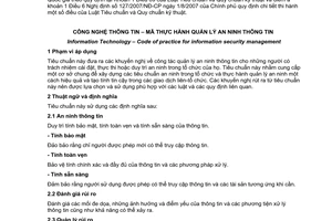 Tiêu chuẩn Việt Nam TCVN 7562:2005 (ISO/IEC 17799 : 2000) về Công nghệ thông tin - Mã thực hành quản lý an ninh thông tin do Bộ Khoa học và Công nghệ ban hành