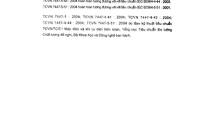 Tiêu chuẩn Việt Nam TCVN7447-1:2004 về Hệ thống lắp đặt điện của các tòa nhà – Phần 1: Nguyên tắc cơ bản, đánh giá các đặc tính chung, định nghĩa do Bộ Khoa học và Công nghệ ban hành