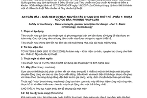 Tiêu chuẩn quốc gia TCVN 7383-1:2004 (ISO 12100-1 : 2003) về An toàn máy - Khái niệm cơ bản, nguyên tắc chung cho thiết kế - Phần 1: Thuật ngữ cơ bản, phương pháp luận
